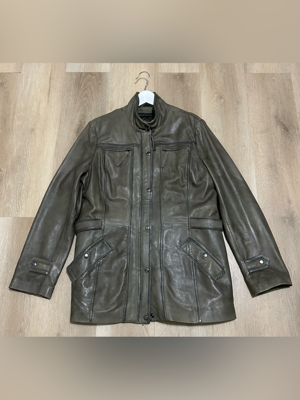 Danier Olive Brown Leather Military Field Jacket
